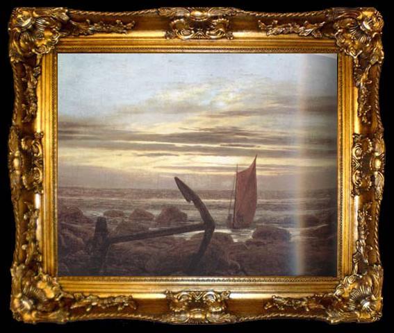 framed  Caspar David Friedrich Moonlit Night with Boats on the Baltic Sea (mk10), ta009-2